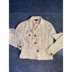 bebe Blazer Jacket Women Size 10 Tan Crop Double Vent Single Breasted Peak Lapel